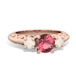 Pink Tourmaline Art Deco Eternal Embrace Engagement 14K Rose Gold ring C2003