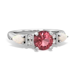 Pink Tourmaline 6Mm Round Eternal Embrace Engagement 14K White Gold ring R2005