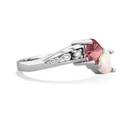 Pink Tourmaline Snuggling Hearts 14K White Gold ring R2178