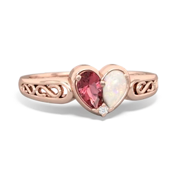 Pink Tourmaline Filligree 'One Heart' 14K Rose Gold ring R5070