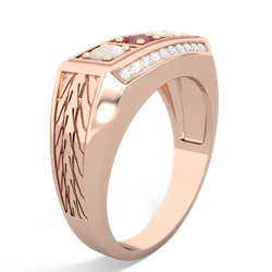 Pink Tourmaline Three Stone Tire Tread Men's 14K Rose Gold ring R0520