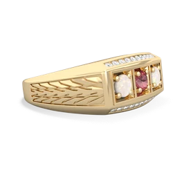 Pink Tourmaline Three Stone Tire Tread Men's 14K Yellow Gold ring R0520