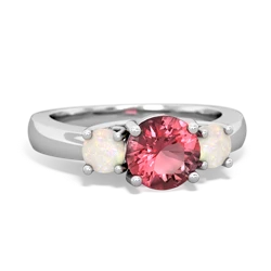 Pink Tourmaline Three Stone Round Trellis 14K White Gold ring R4018