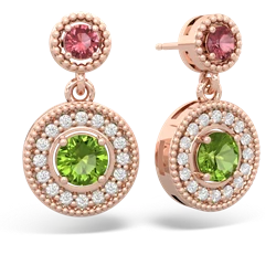 Pink Tourmaline Halo Dangle 14K Rose Gold earrings E5319