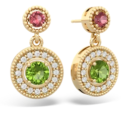 Pink Tourmaline Halo Dangle 14K Yellow Gold earrings E5319