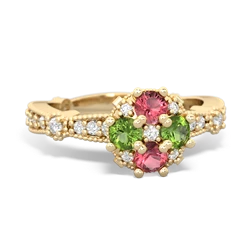 Pink Tourmaline Sparkling Tiara Cluster 14K Yellow Gold ring R26293RD