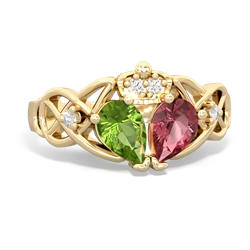 Pink Tourmaline 'One Heart' Celtic Knot Claddagh 14K Yellow Gold ring R5322