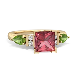 Pink Tourmaline 6Mm Princess Eternal Embrace Engagement 14K Yellow Gold ring C2002