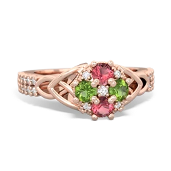 Pink Tourmaline Celtic Knot Cluster Engagement 14K Rose Gold ring R26443RD