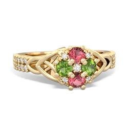 Pink Tourmaline Celtic Knot Cluster Engagement 14K Yellow Gold ring R26443RD