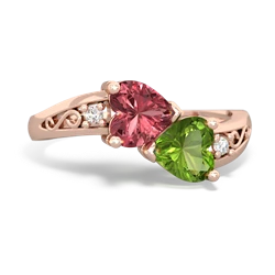 Pink Tourmaline Snuggling Hearts 14K Rose Gold ring R2178