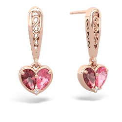 Pink Tourmaline Filligree Heart 14K Rose Gold earrings E5070