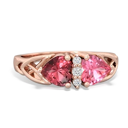 Pink Tourmaline Celtic Knot Double Heart 14K Rose Gold ring R5040