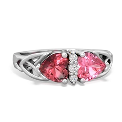 Pink Tourmaline Celtic Knot Double Heart 14K White Gold ring R5040