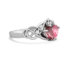 Pink Tourmaline 'One Heart' Celtic Knot Claddagh 14K White Gold ring R5322