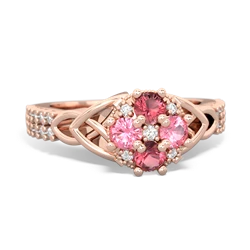 Pink Tourmaline Celtic Knot Cluster Engagement 14K Rose Gold ring R26443RD