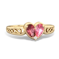 Pink Tourmaline Filligree 'One Heart' 14K Yellow Gold ring R5070