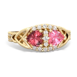 Pink Tourmaline Sparkling Celtic Knot 14K Yellow Gold ring R2645