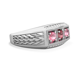 Pink Tourmaline Three Stone Tire Tread Men's 14K White Gold ring R0520