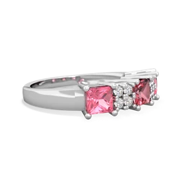 Pink Tourmaline Three Stone Diamond Cluster 14K White Gold ring R2592