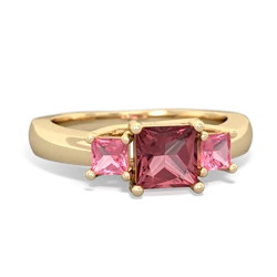 Pink Tourmaline Three Stone Trellis 14K Yellow Gold ring R4015