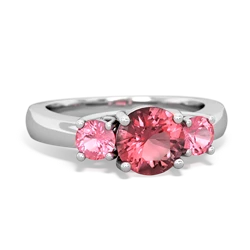 Pink Tourmaline Three Stone Round Trellis 14K White Gold ring R4018