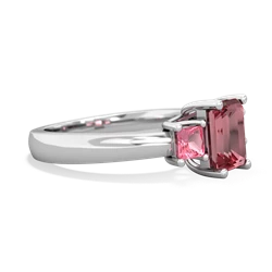 Pink Tourmaline Three Stone Emerald-Cut Trellis 14K White Gold ring R4021