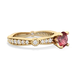 Pink Tourmaline Sparkling Tiara 6Mm Round 14K Yellow Gold ring R26296RD