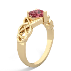 Pink Tourmaline Claddagh Celtic Knot 14K Yellow Gold ring R2367