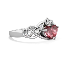 Pink Tourmaline 'One Heart' Celtic Knot Claddagh 14K White Gold ring R5322