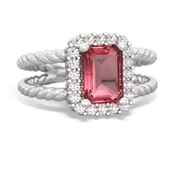 Pink Tourmaline Rope Split Band 14K White Gold ring R2628