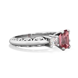 Pink Tourmaline Art Deco Diamond 7X5 Emerald-Cut Engagement 14K White Gold ring R20017EM