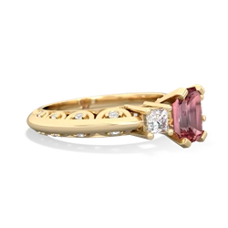 Pink Tourmaline Art Deco Diamond 7X5 Emerald-Cut Engagement 14K Yellow Gold ring R20017EM