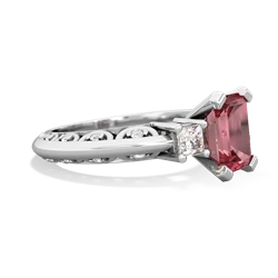 Pink Tourmaline Art Deco Diamond 8X6 Emerald-Cut Engagement 14K White Gold ring R20018EM