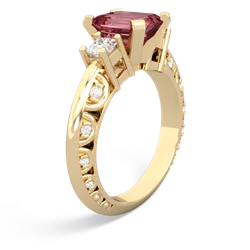 Pink Tourmaline Art Deco Diamond 8X6 Emerald-Cut Engagement 14K Yellow Gold ring R20018EM