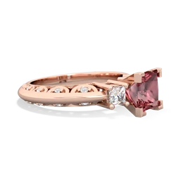 Pink Tourmaline Art Deco Diamond Engagement 6Mm Princess 14K Rose Gold ring R2001