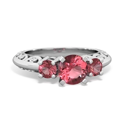 Pink Tourmaline Art Deco Eternal Embrace Engagement 14K White Gold ring C2003