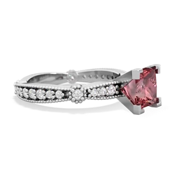 Pink Tourmaline Sparkling Tiara 6Mm Princess 14K White Gold ring R26296SQ