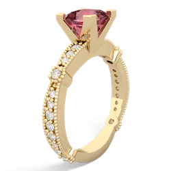 Pink Tourmaline Sparkling Tiara 6Mm Princess 14K Yellow Gold ring R26296SQ