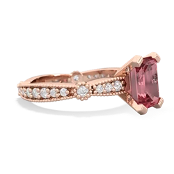 Pink Tourmaline Sparkling Tiara 8X6 Emerald-Cut 14K Rose Gold ring R26298EM