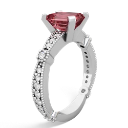 Pink Tourmaline Sparkling Tiara 8X6 Emerald-Cut 14K White Gold ring R26298EM