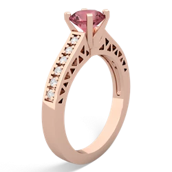 Pink Tourmaline Art Deco Engagement 6Mm Round 14K Rose Gold ring R26356RD