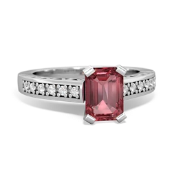 Pink Tourmaline Art Deco Engagement 7X5mm Emerald-Cut 14K White Gold ring R26357EM