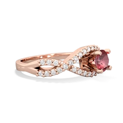 Pink Tourmaline Diamond Twist 5Mm Round Engagment  14K Rose Gold ring R26405RD