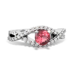 Pink Tourmaline Diamond Twist 5Mm Round Engagment  14K White Gold ring R26405RD