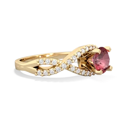 Pink Tourmaline Diamond Twist 6Mm Round Engagment  14K Yellow Gold ring R26406RD