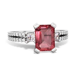 Pink Tourmaline Classic 8X6mm Emerald-Cut Engagement 14K White Gold ring R26438EM