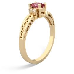 Pink Tourmaline Filligree Scroll Oval 14K Yellow Gold ring R0812