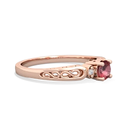 Pink Tourmaline Filligree Scroll Round 14K Rose Gold ring R0829