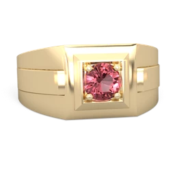 Pink Tourmaline Men's Squared Circle 14K Yellow Gold ring R0480